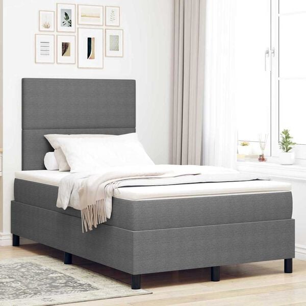 vidaXL Letto a molle con testiera Grigio chiaro e bianco 120 x 190 cm