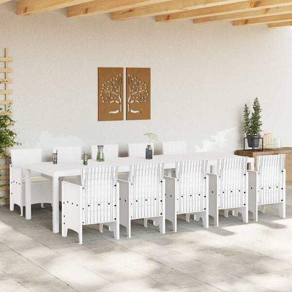 vidaXL Set da Pranzo per Giardino con cuscino 11 pcs Bianco