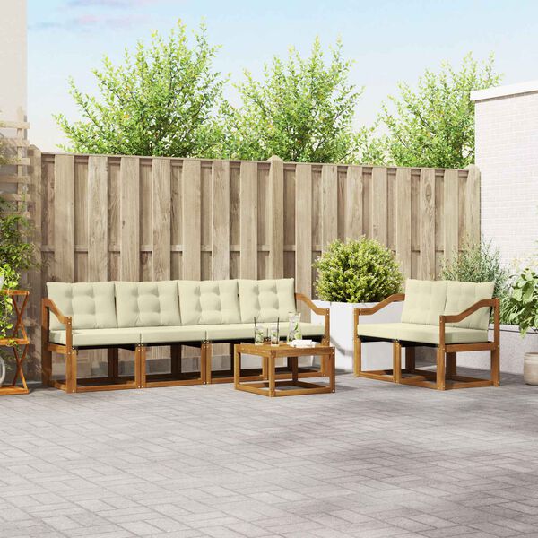 vidaXL Set di divani da esterno con cuscino 7 pcs Naturale e Crema
