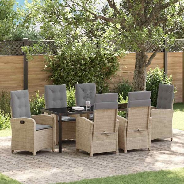 vidaXL Set da Pranzo per Giardino con cuscino 7 pcs Beige polyrattan
