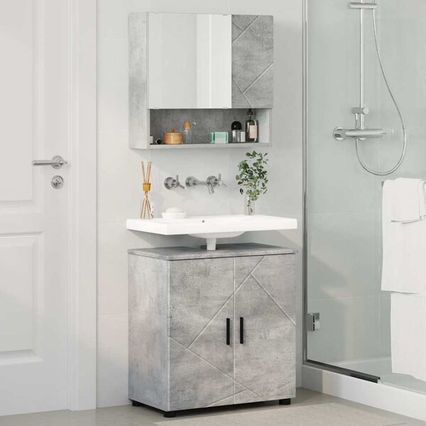 vidaXL Set di mobili per il bagno con porta 2 pcs Grigio cemento