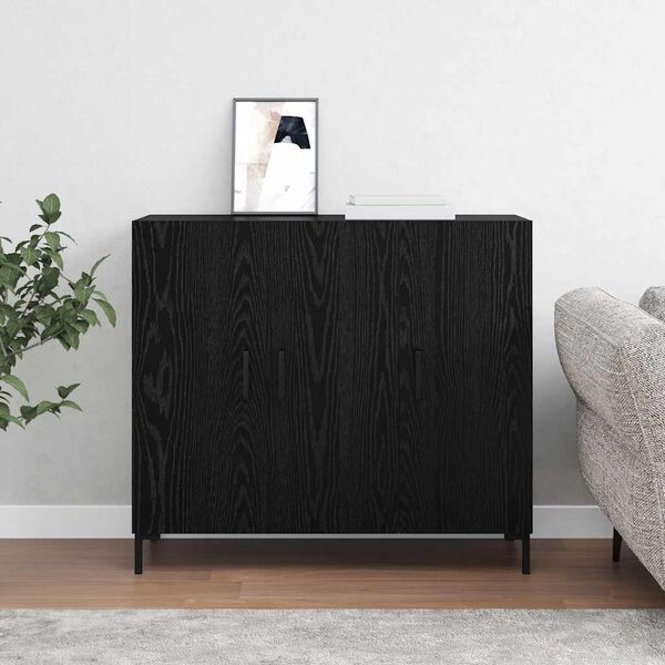 vidaXL Credenza Rovere Nero 90 x 34 x 80 cm Legno multistrato