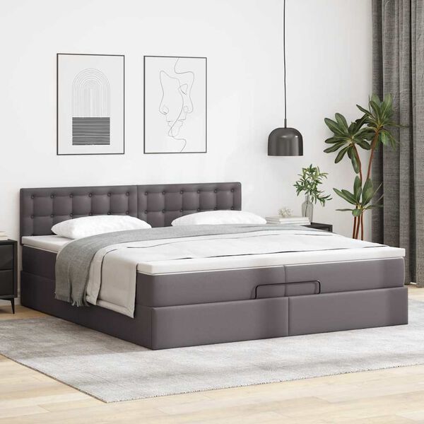 vidaXL Struttura Letto Pouf con Materasso Grigio 200x200 cm Similpelle