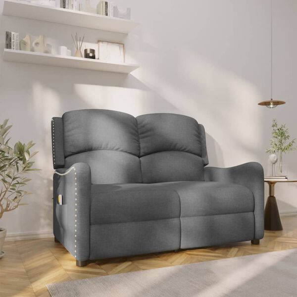 vidaXL Divano Massaggiante Reclinabile a 2 Posti Grigio Chiaro Tessuto