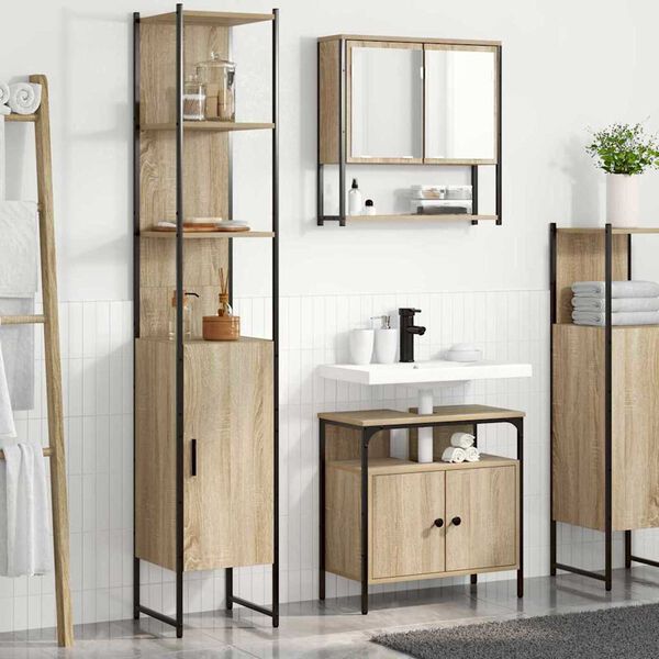 vidaXL Set di mobili per il bagno con lo scaffale 3 pcs Rovere Sonoma