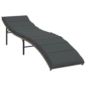 vidaXL Lettino Prendisole con Cuscino Grigio 55x199x50cm in Polyrattan