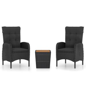 vidaXL Set da Bistrot per Giardino 3 pz in Polyrattan e Acacia Nero