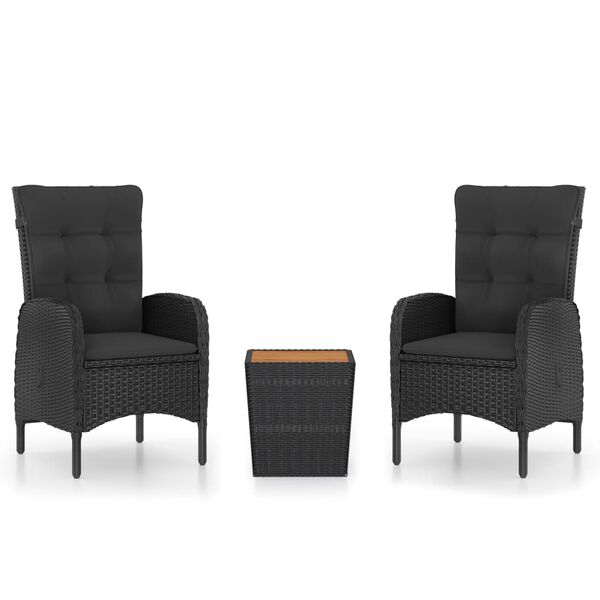 vidaXL Set da Bistrot per Giardino 3 pz in Polyrattan e Acacia Nero