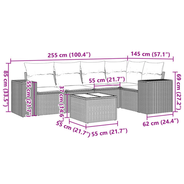 vidaXL Set Divano da Giardino 6 pz con Cuscini Nero in Polyrattan