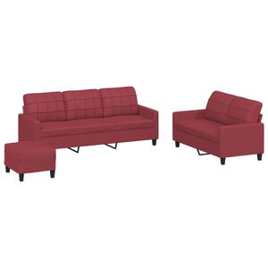 vidaXL Set di Divani 3 pz con Cuscini Rosso Vino in Similpelle
