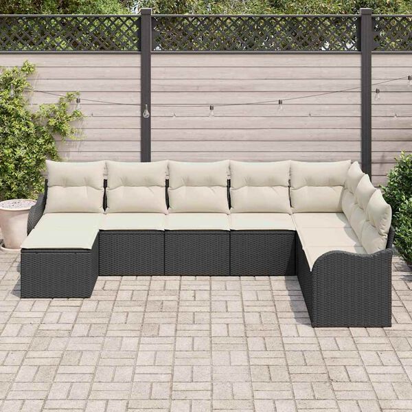 vidaXL Set Divano da Giardino Nero polyrattan