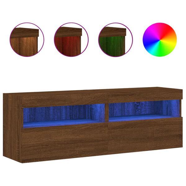 vidaXL Mobili TV a Parete con Luci LED 2pz Rovere Marrone 60x30x40 cm