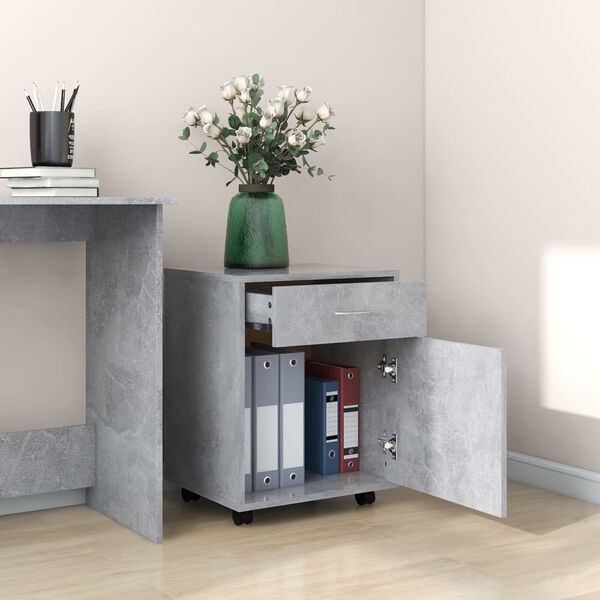 vidaXL Mobiletto con Ruote Grigio Cemento 45x38x54cm Legno Multistrato
