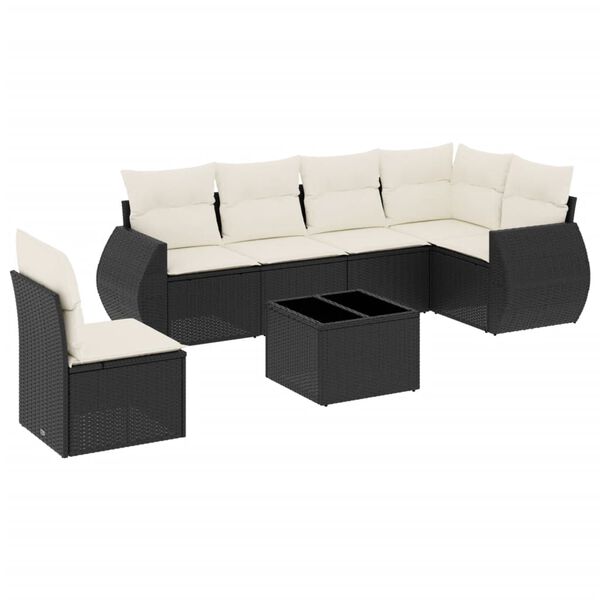 vidaXL Set Divani da Giardino con Cuscini 7pz Nero Polyrattan