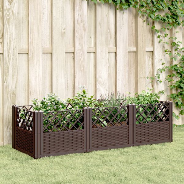 vidaXL Fioriera da Giardino con Picchetti Marrone 123,5x43,5x43,5cm PP