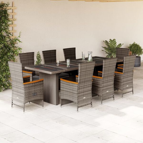 vidaXL Set da Pranzo da Giardino 9 pz con Cuscini in Polyrattan Grigio