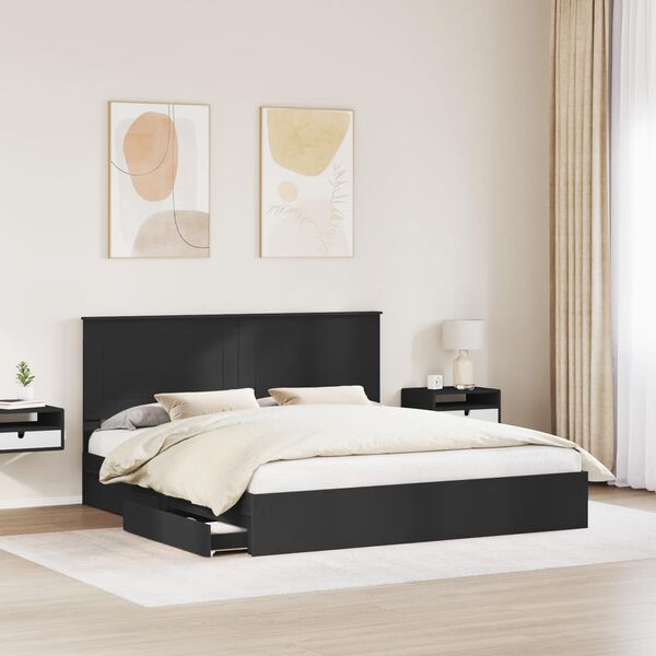 vidaXL Letto con Contenitore Nero 200 x 200 cm Legno multistrato