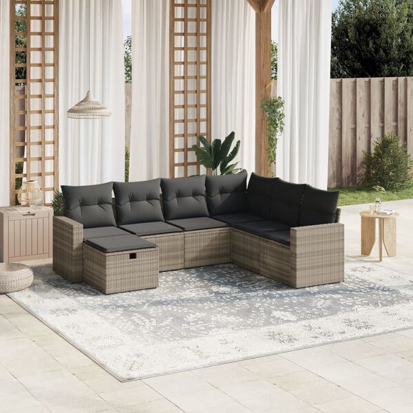 vidaXL Set Divani da Giardino 7pz con Cuscini Grigio Chiaro Polyrattan