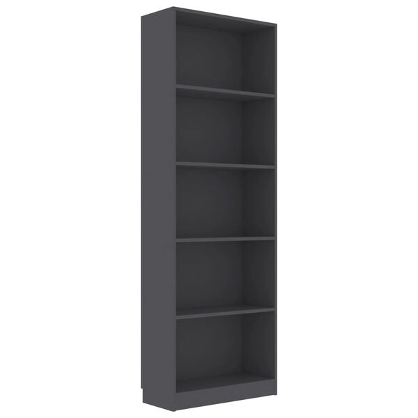 vidaXL Libreria a 5 Ripiani Grigia 60x24x175 cm in Legno Multistrato