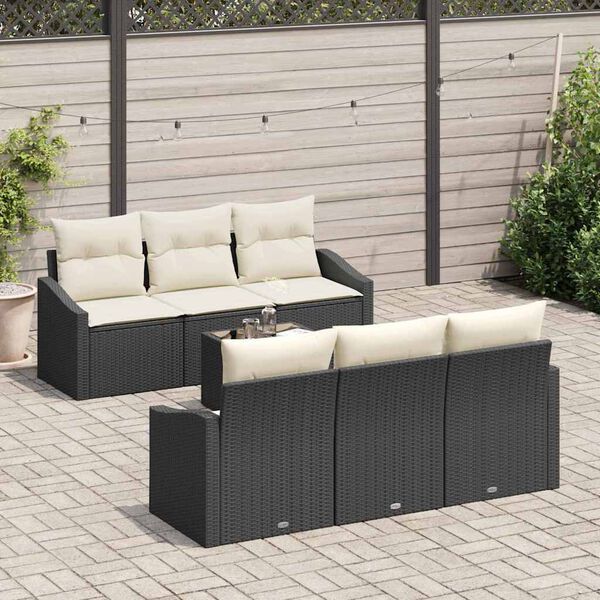 vidaXL Set di divani con cuscino 7 pcs Nero e Crema polyrattan