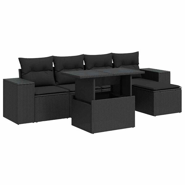 vidaXL Set Divano da Giardino 6 pz con Cuscini Nero in Polyrattan