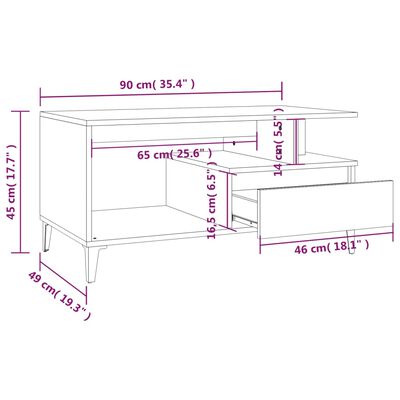 vidaXL Tavolino da Salotto Rovere Fumo 90x49x45 cm Legno Multistrato
