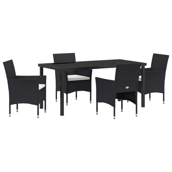 vidaXL Set da Pranzo per Giardino con cuscino 5 pcs Nero polyrattan