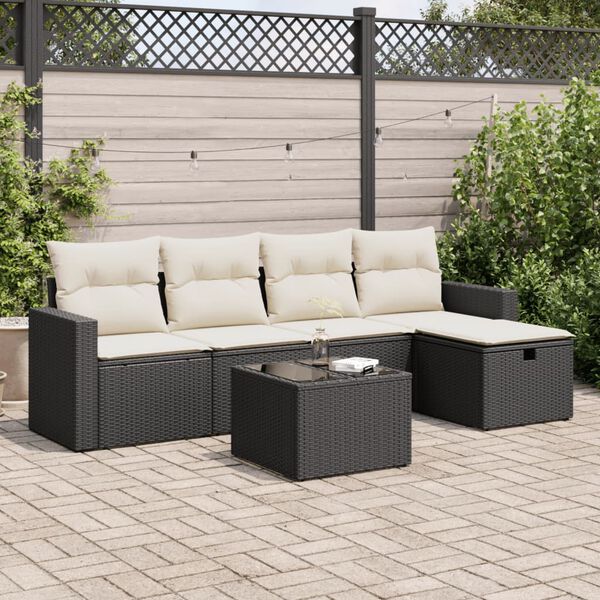 vidaXL Set Divano da Giardino 6 pz con Cuscini Nero in Polyrattan