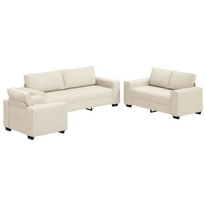 vidaXL Divano 3 pz Beige Tessuto misto lino