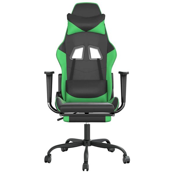 vidaXL Sedia da Gaming Massaggio Poggiapiedi Nero e Verde Similpelle