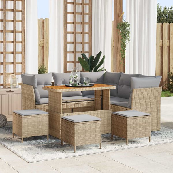 vidaXL Set Divano da Giardino 9 pcs Beige polyrattan