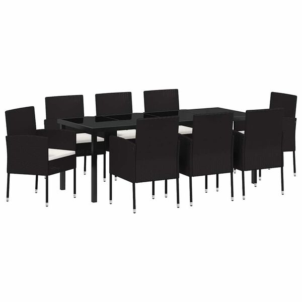 vidaXL Set da Pranzo per Giardino con cuscino 9 pcs Nero polyrattan