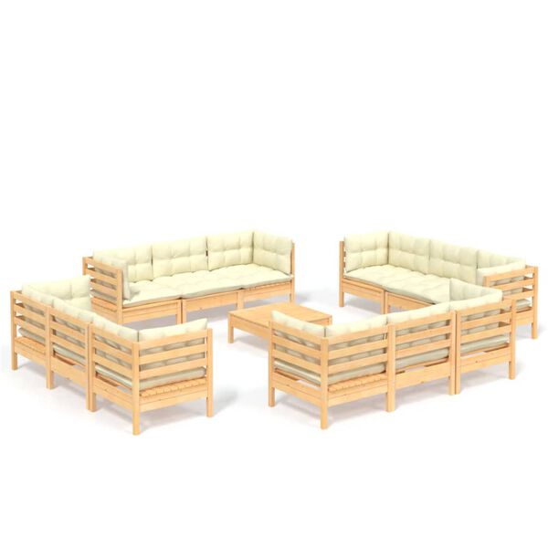 vidaXL Set Salotto da Giardino 13pz con Cuscini Crema in Legno di Pino