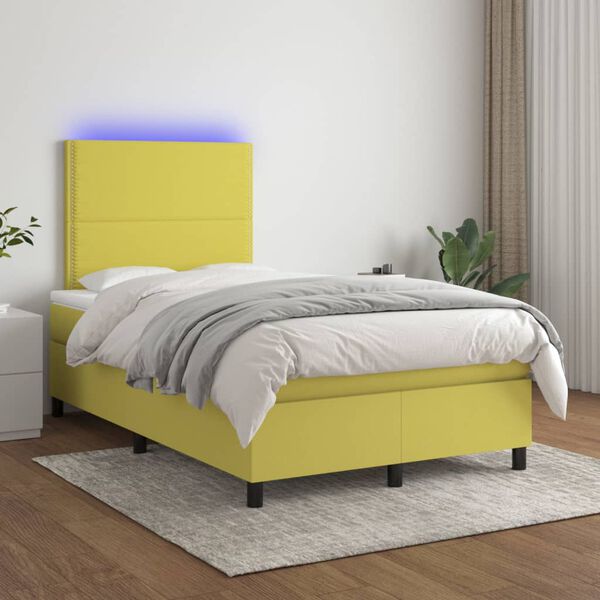 vidaXL Letto a Molle con Materasso e LED Verde 120x200cm in Tessuto