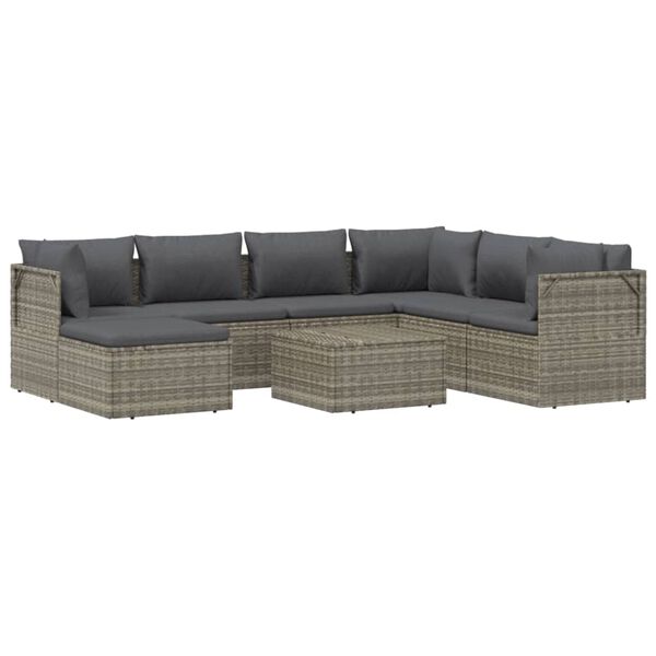 vidaXL Set Divani da Giardino 8 pz con Cuscini in Polyrattan Grigio