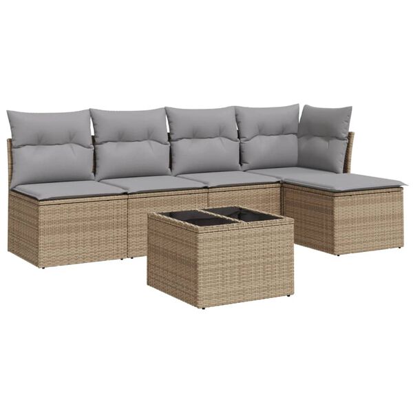 vidaXL Set Divano da Giardino 6 pz con Cuscini Beige in Polyrattan