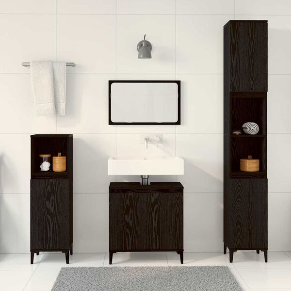 vidaXL Set di mobili per il bagno Montaggio a parete 3 pcs Rovere Nero