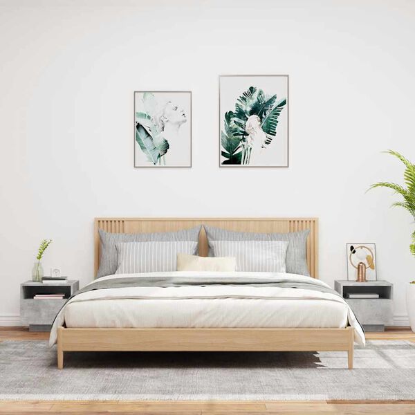 vidaXL Comodini con Luci LED 2pz Grigio Cemento 40x39x37 cm