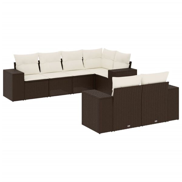 vidaXL Set Divani da Giardino 7 pz con Cuscini Marrone in Polyrattan