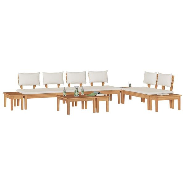 vidaXL Set Panchina da Giardino con cuscino 5 pcs Marrone e Crema