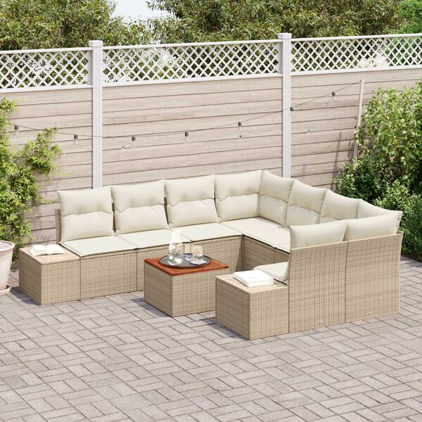 vidaXL Set Divano da Giardino 9 pcs Beige e Crema polyrattan