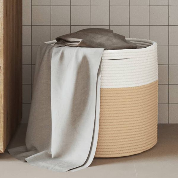 vidaXL Cestino Portaoggetti Beige e Bianco &Oslash;40x35 cm in Cotone