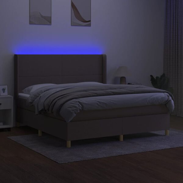 vidaXL Letto a Molle con Materasso e LED Tortora 160x200 cm in Tessuto