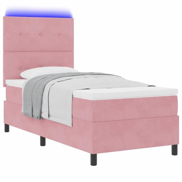 vidaXL Letto a Sorgente LED con materasso Rosa 90 x 190 cm Tessuto