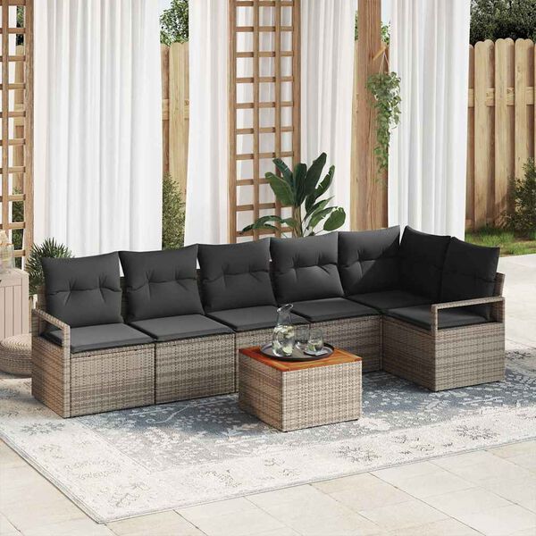 vidaXL Set Divano da Giardino con cuscino 7 pcs Grigio polyrattan
