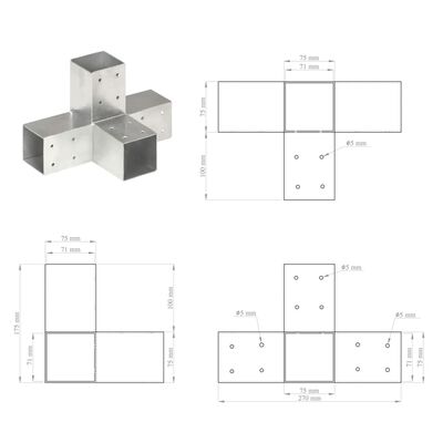 Connettore Per Pali A Forma Di X In Metallo Zincato 81x81 Mm - Per Recinzioni, Tettoie E Giardini - 145467