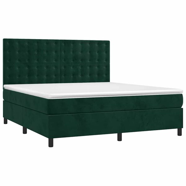 vidaXL Letto a Molle con Materasso e LED Verde Scuro 160x200cm Velluto