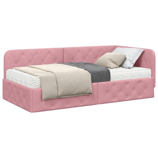 vidaXL Cornice del letto ad angolo Rosa 90 x 190 cm Velluto
