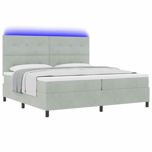 vidaXL Letto a Sorgente LED Grigio chiaro 200 x 200 cm Velluto