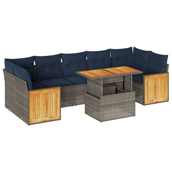 vidaXL Set Divano da Giardino 8pz con Cuscini Grigio Polyrattan Acacia